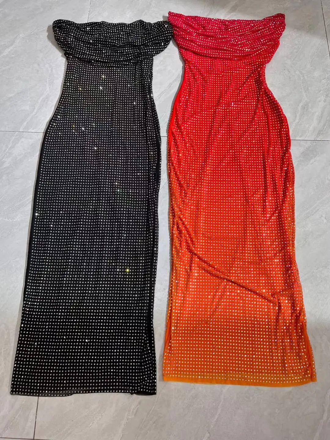 Heavy hot drilling midi dress women Slash neck sexy slim long dress eprolo