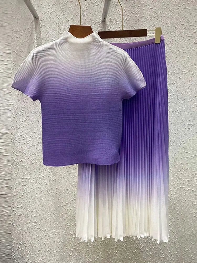 New Pleated Temperament One Size Gradient Color Super Elastic All-Match Top Skirt Waist Large Size Suit eprolo