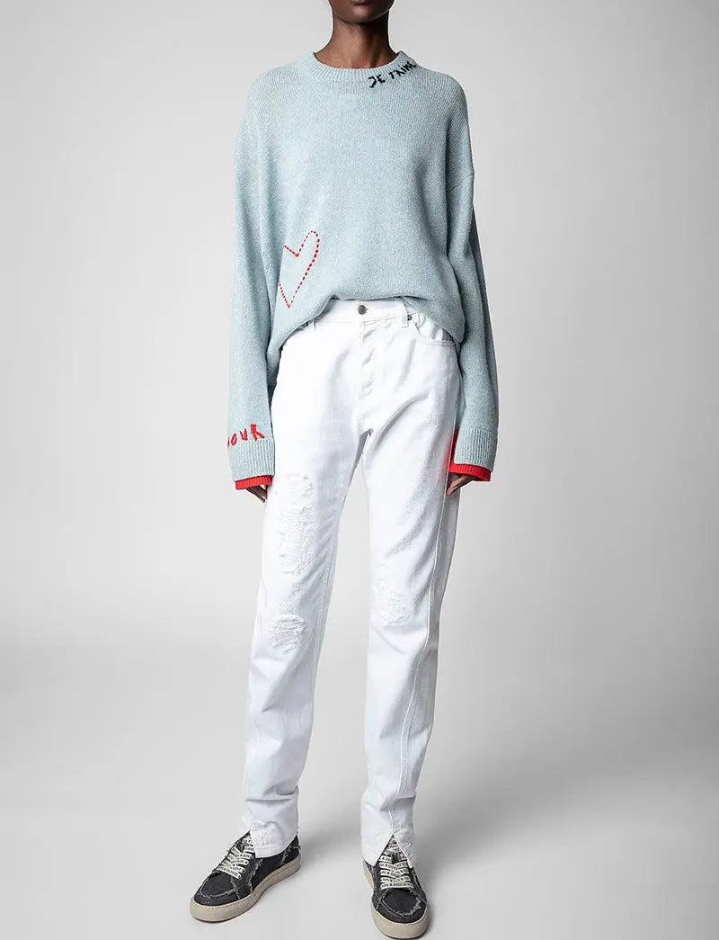 Letter Love Embroidered Embroidered Handmade Hooked Cashmere Knitted Sweater Female eprolo