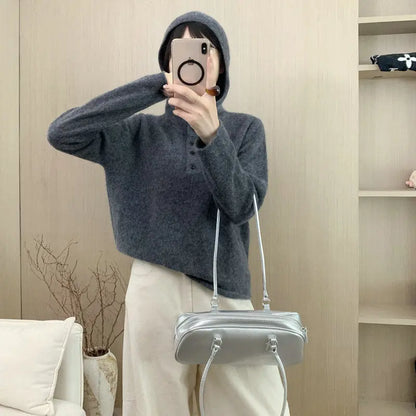 Hooded Pullover Sweater for Women, Lazy Style High-Grade Fleece Knitted Top with Cashmere eprolo