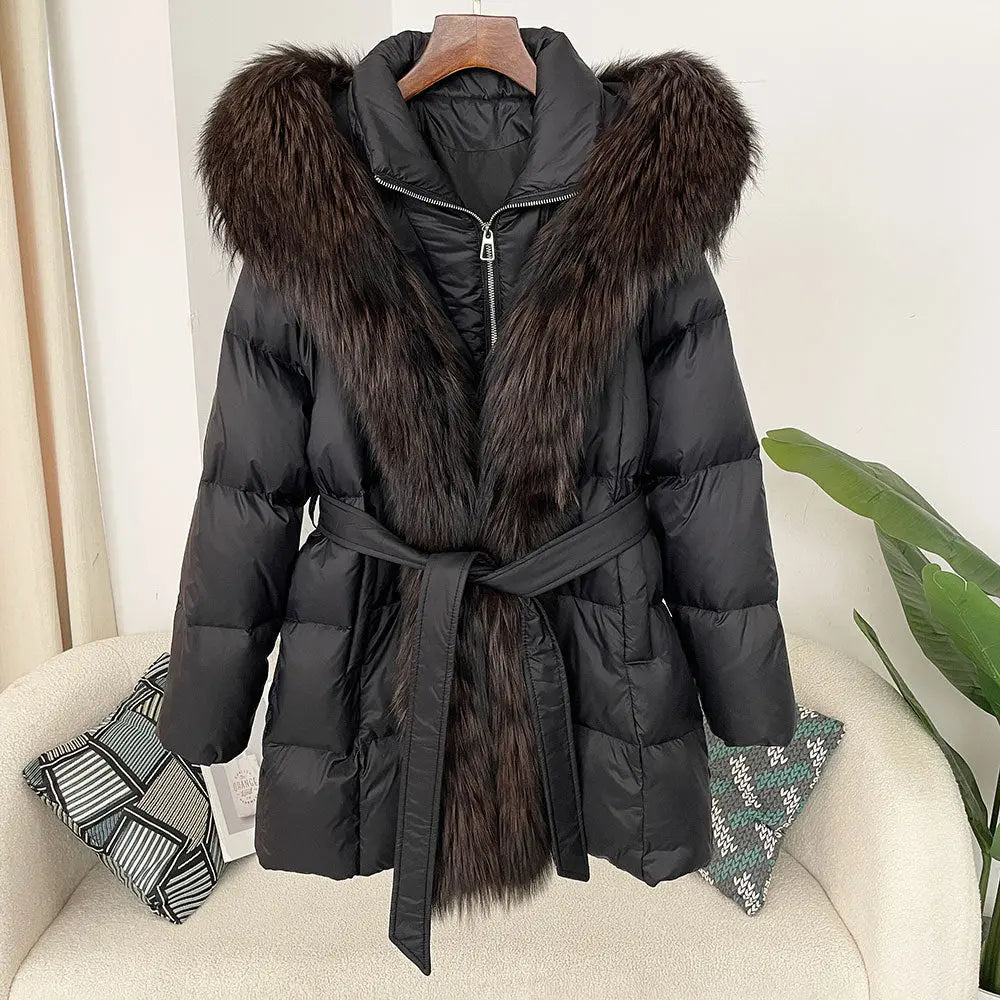 Hooded down jacket women's fox fur collar eprolo