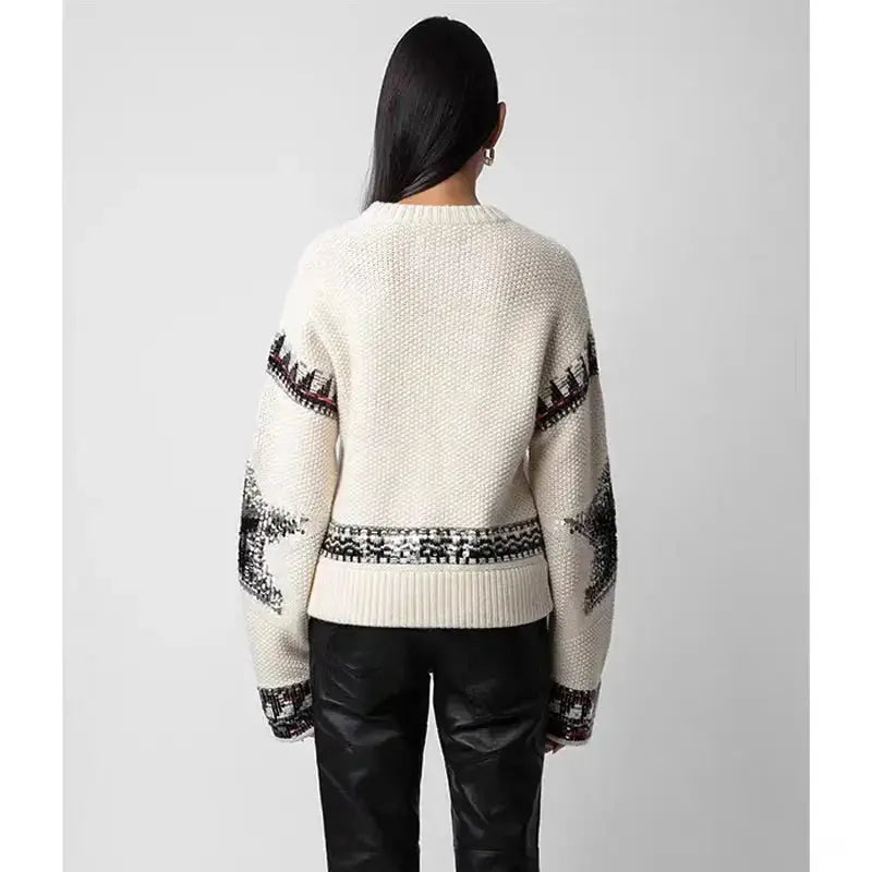 Autumn and Winter Design Sequined Cashmere Pullover Sweater eprolo
