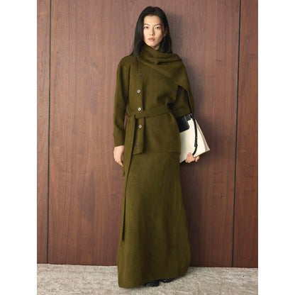 Retro Loose Knit Cardigan + Skirt Two-Piece Set Comfortable Fashion Women's Outfit eprolo