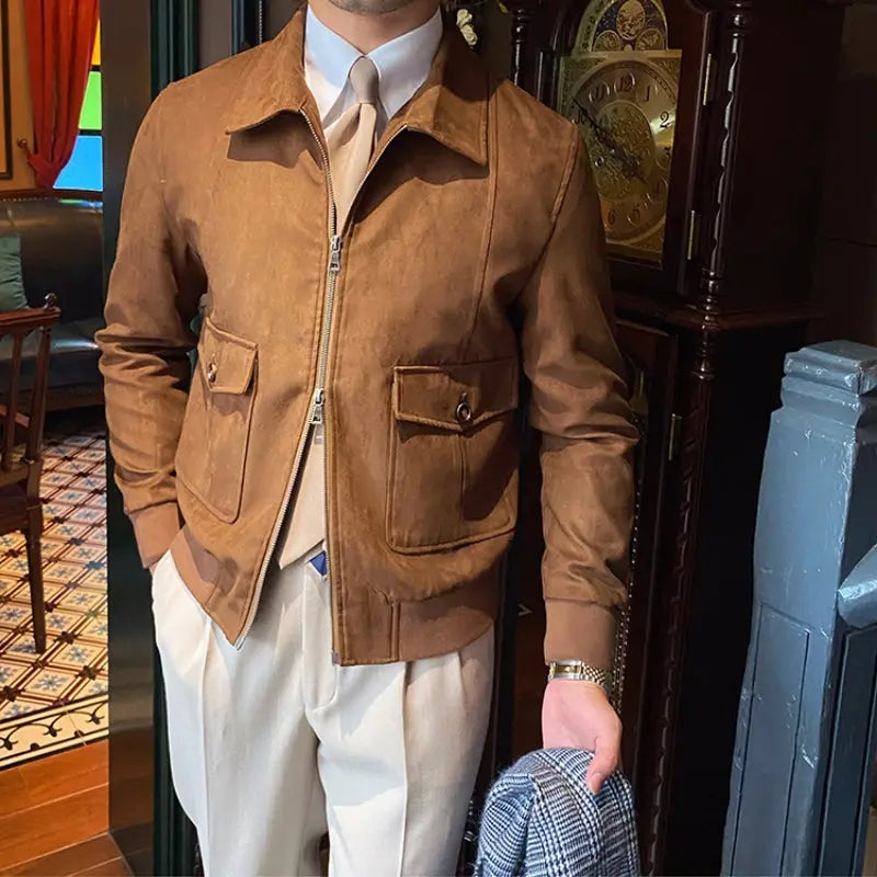 Suede Coffee Bomber Jacket For Man A&S Elite