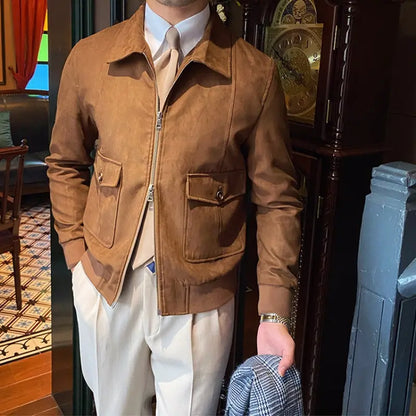 Suede Coffee Bomber Jacket For Man A&S Elite